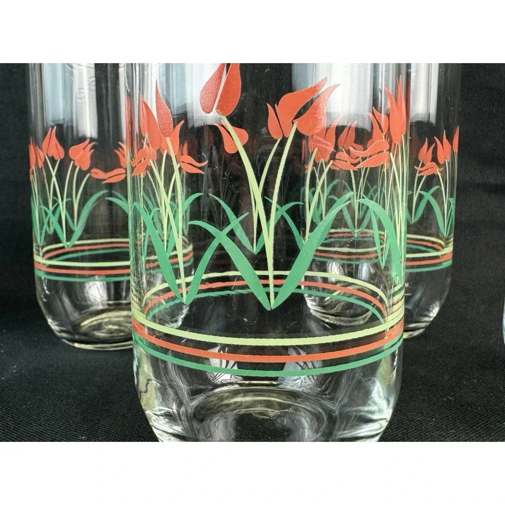 Lot Of 6 Vintage Coral Tulip 12 oz Highball Glasses